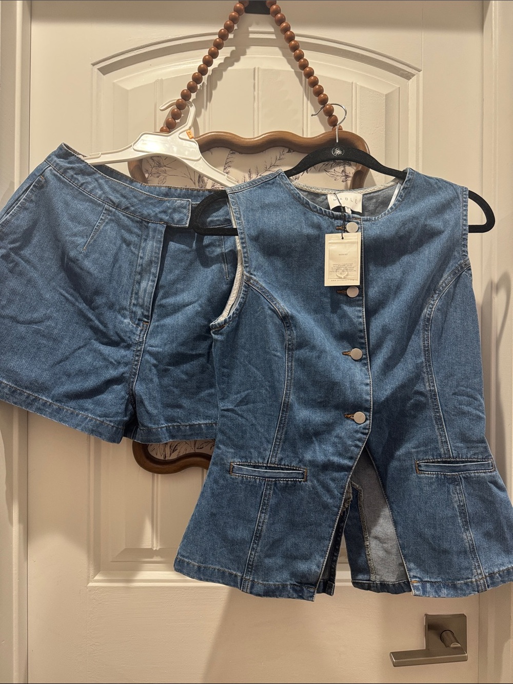 Sleeveless Denim Button-Front Vest in Blue